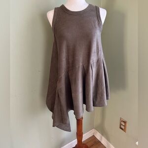 Garcia asymmetrical sleeveless top/dress. Brownish green Small. Faux suede.